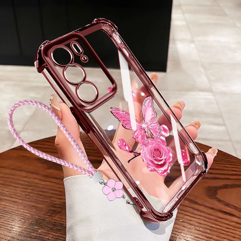 VRQR Para Oppo Realme C85 C75X C75 C71 4G 5G Invólucro Luxo Padrão Borboleta Transparente Capa De Telefone À Prova De Ch