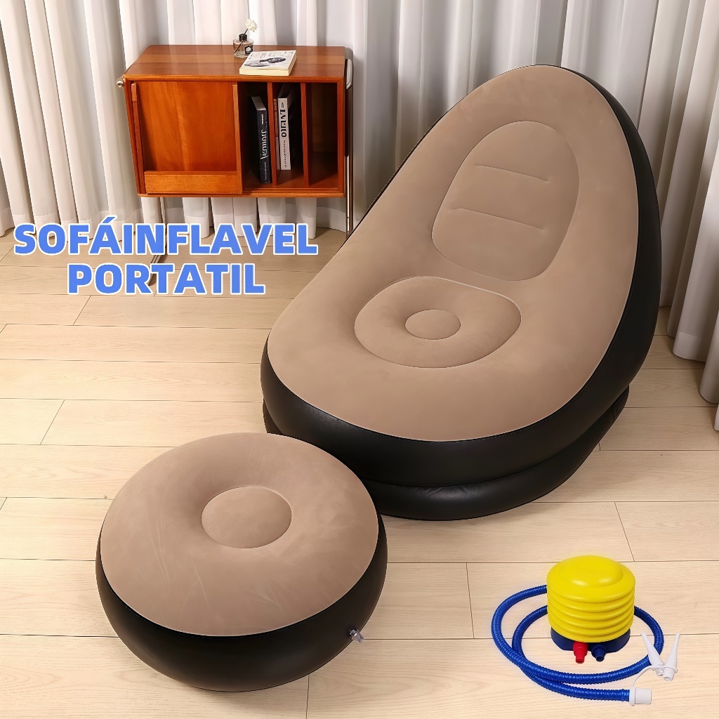 Sofá Inflável Portátil 3 em 1 com Bomba de Ar Poltrona Cama Dobrável Para Camping Praia e ...