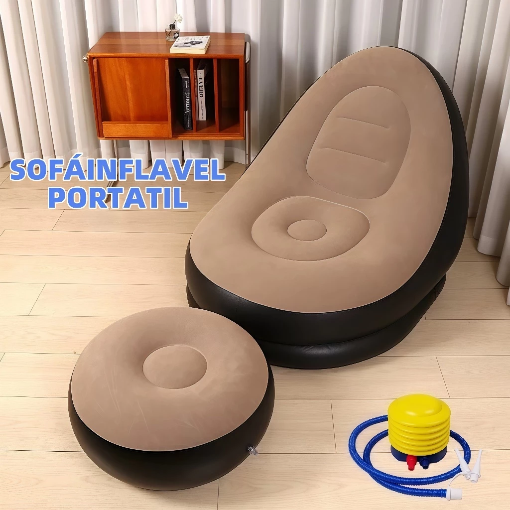 Sofá Inflável Portátil 3 em 1 com Bomba de Ar Poltrona Cama Dobrável Para Camping Praia e Casa — imagem 1