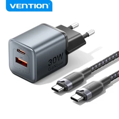Vention Tipo-C/USB-A 30w GaN5 Carregador Rápido De Parede KIT com Cabo C-C iPhone 15 Samsung