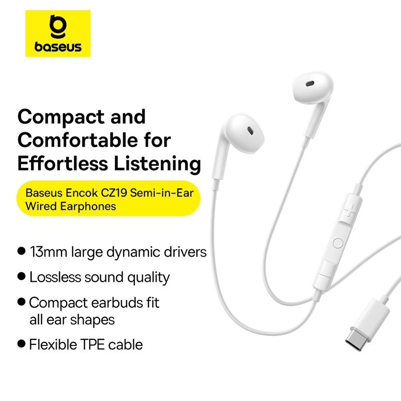 Baseus Fone De Ouvido Intra-Auricular Com Fio CZ19/HZ19 Tipo C Microfone Fones Para Xiaomi em Oferta na Shopee