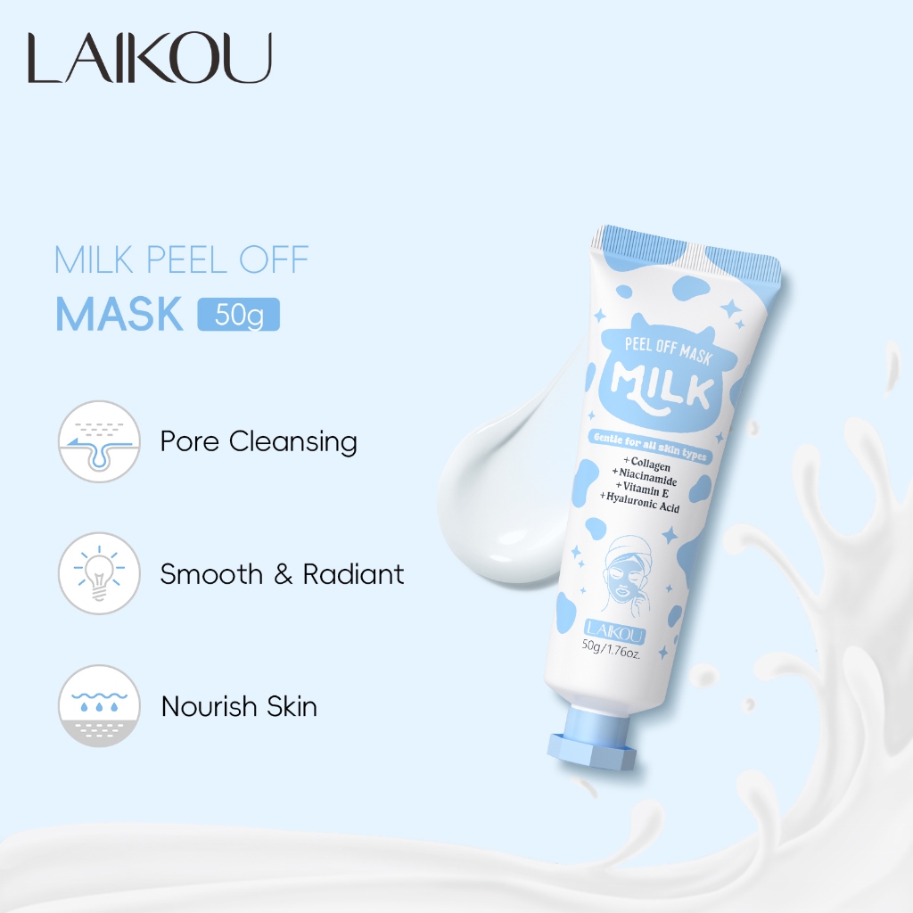 Máscara Peel-Off De Leite LAIKOU Com Colágeno E Niacinamida – Limpeza Profunda De Poros , Iluminadora Hidratante Para Pe