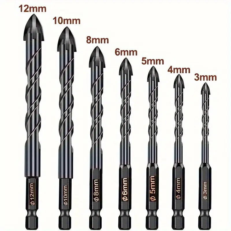 Kit 7 Brocas de carboneto Triangular Titânio Profissionais 3-12mm Para Fura Tudo