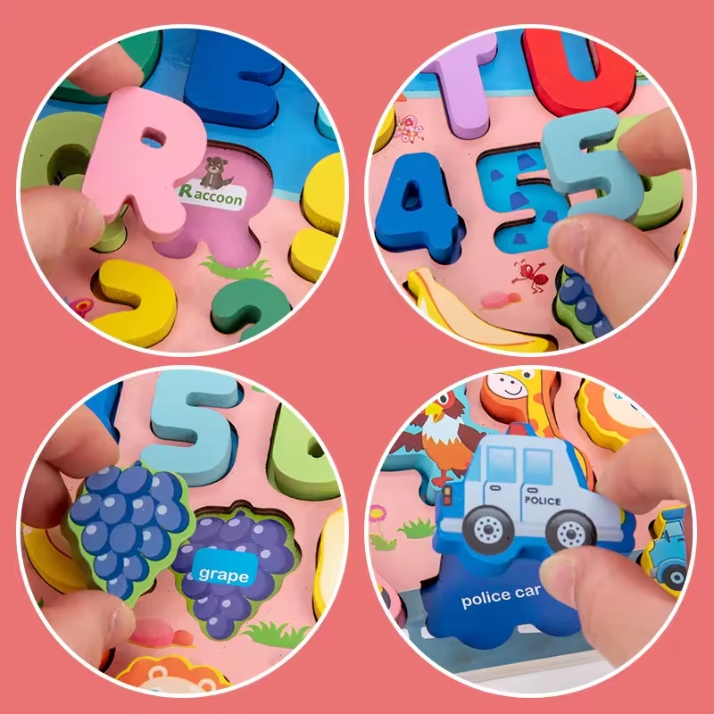 Jogo de quebra-cabeça infantil com letras e números,Placa de pesca magnética de madeira,Brinquedos educativos Montessori