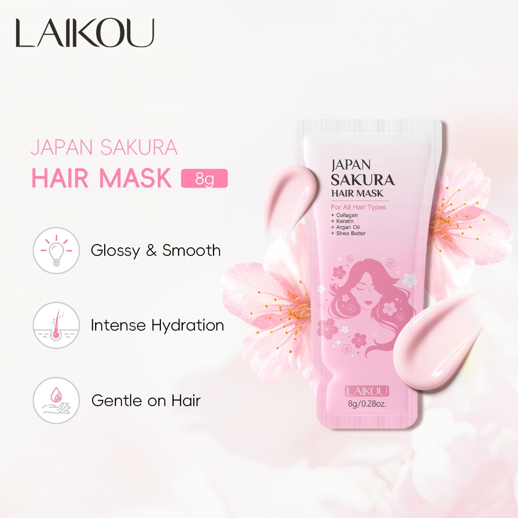LAIKOU Japão Sakura Máscara Capilar 8g-Hidratante Suavizante Condicionador Profundo