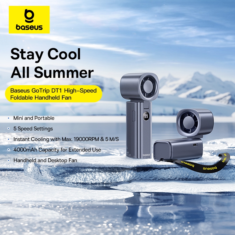Baseus GoTrip DT1 Ventilador Portátil Dobrável De Alta Velocidade Mini E Com 5 Velocidades Capacidade De 4000mAh
