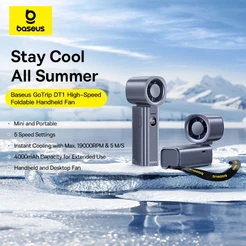 Baseus GoTrip DT1 Ventilador Portátil Dobrável De Alta Velocidade Mini E Com 5 Velocidades Capacidade De 4000mAh