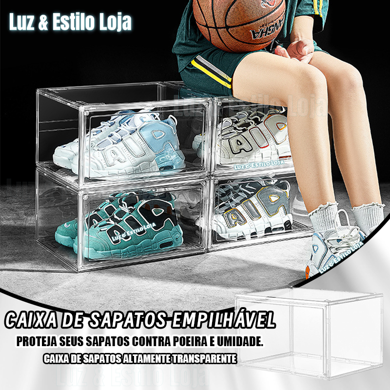 Sneaker Box Caixa Tênis Acrílico Transparente Caixa de sapato transparente Multiuso Empilhável Tampa Flip