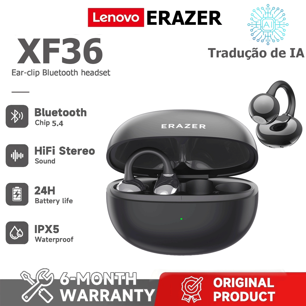 [Garantia de 1 ano] Lenovo ERAZER XF36 AI Tradução Fone de ouvido Bluetooth Tradução em tempo Real Chamada HD HiFi Quali