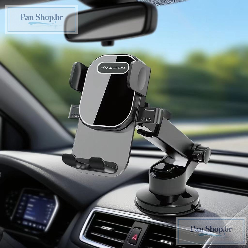 Suporte Veicular Universal com Super Ventosa, Auto Travamento, 360° e Freio Anti-Queda - Compatível com Todos Carros
