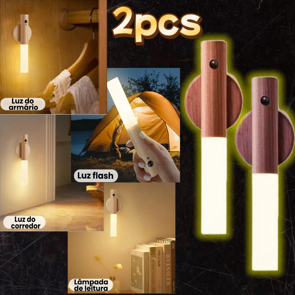 Sensor Presença LED Lâmpada Noturna Autônoma USB Recarregável - Luz Segurança para Escadas/Corredor/Quarto Escuro​​