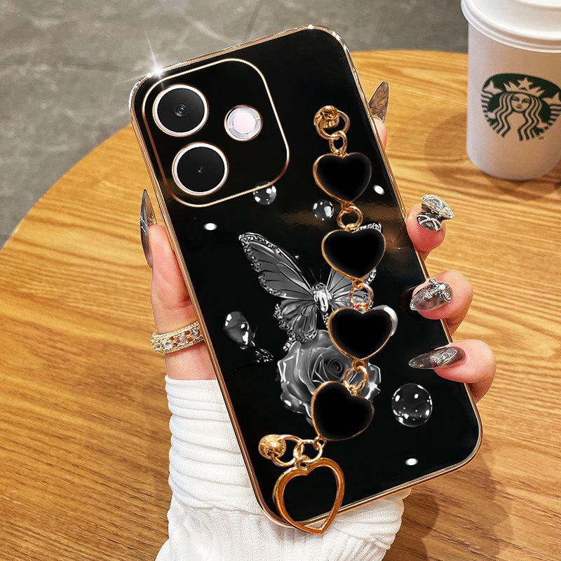 YBD Para OPPO A3X A3 A40 A40M A60 5G A3 NFC A5i 4G 5G Caso De Telefone Galvanoplastia Avançada Cor Prata Amor Borboleta
