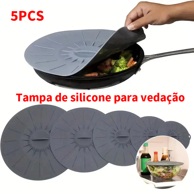 Tampas Panela Silicone Universal Reutilizável Elástica Tampas Silicone KIT 06 Peças