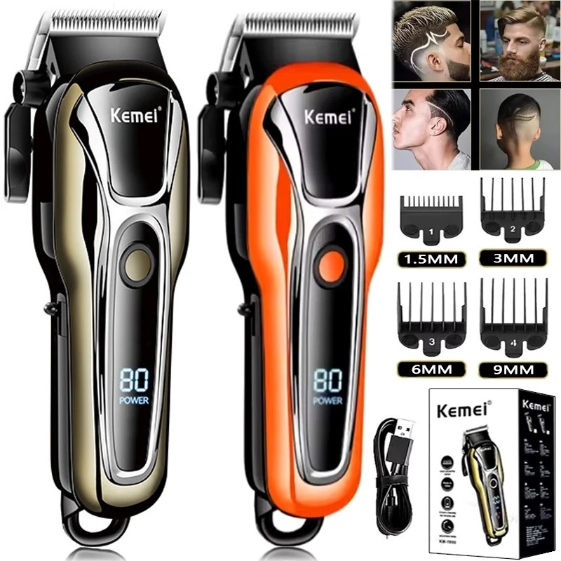 Kemei PG1990 Máquina De Cortar Cabelo Profissional Elétrica Barbeiro USB Recarregável Aparador De Para Homens Display LC em Oferta na Shopee