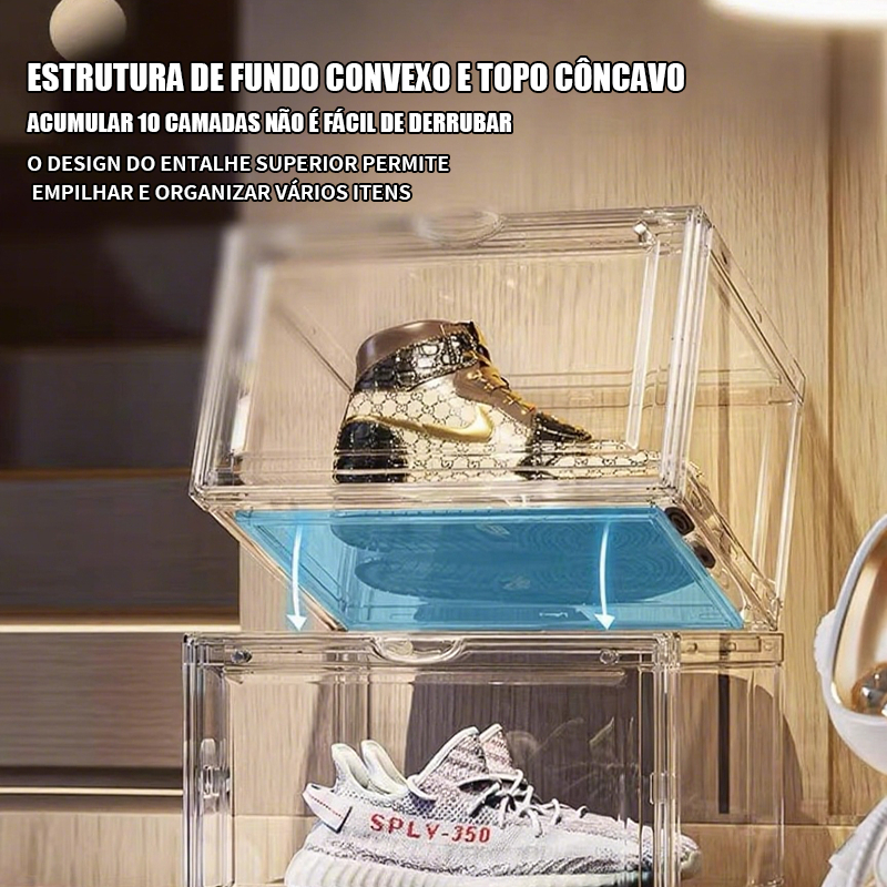 Caixa De Sapato Empilhável Transparente Conjunto PET Armazenamento Acrílico Resistente À Poeira E Oxidação Com Abertura