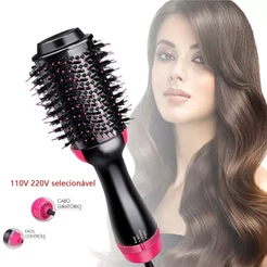 Escova 110V/220V para Cabelo Secador e Chapinha 2 em 1 - Alisa e Enrola em 5 Minutos