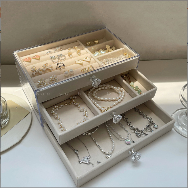 Caixa de Jóias de Acrílico com 3 Camadas, Organização em Camadas para Brincos, Anéis e Colares