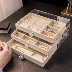 Caixa de Joias de 3 Camadas Estilo Luxo Leve – Organize Brincos e Anéis com Elegância