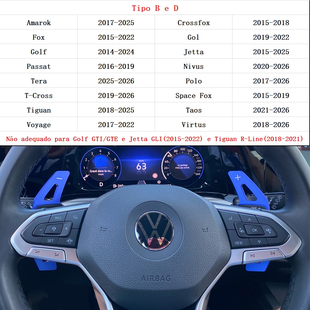 Detalhes do Shift Paddle Volkswagen Golf Passat VW Jetta Nivus Virtus T-Cross Taos 2016-2025 Volante Do Carro DSG Shifter Extensão