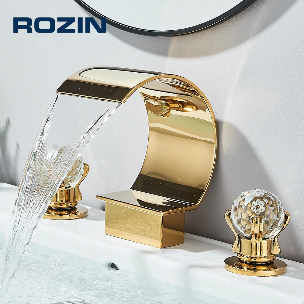 Torneira Para Lavatório Banheiro Com Alça Dupla Cristal,Dourado/Cromado