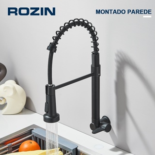 Torneira de cozinha 2 em 1 giratória 360°, de aço inoxidável 304 preto montada na parede em Oferta na Shopee
