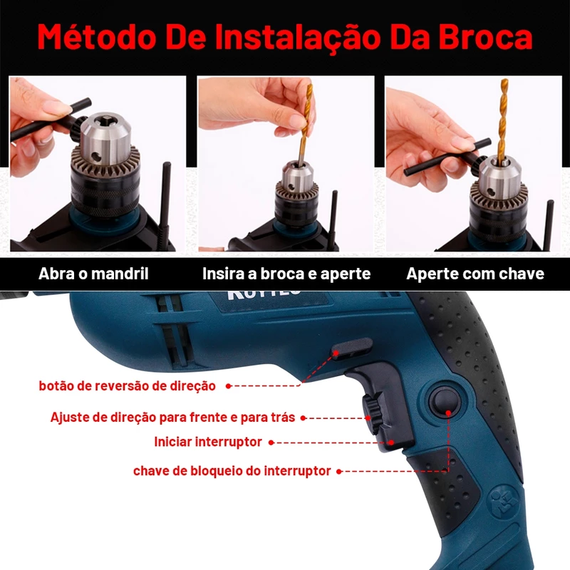 Parafusadeira e Furadeira Elétrica de Impacto Profissional 750W — foto 8