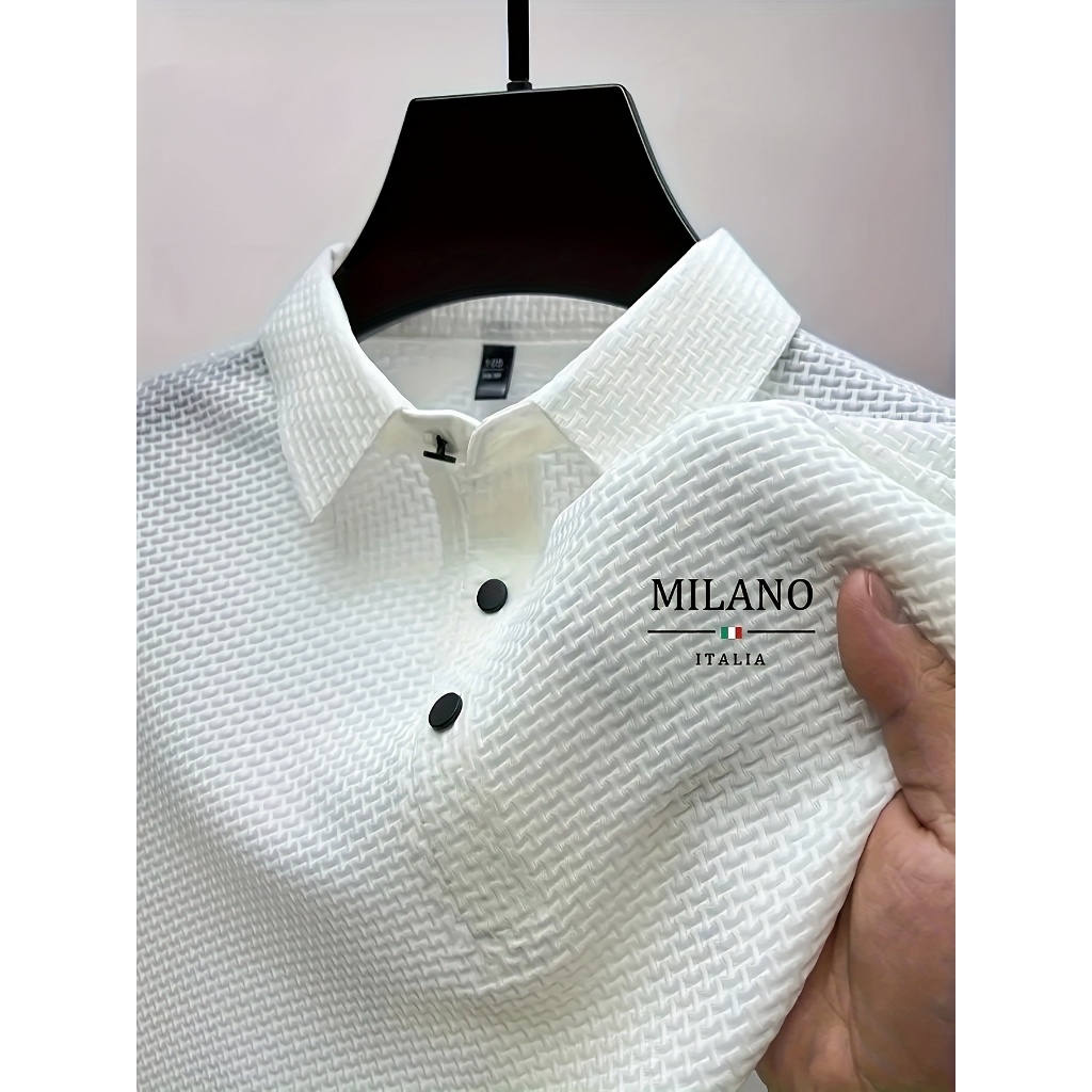 A Camisa Polo Masculina De Lapela De Manga Curta Com Estampa Italiana Milan É Versátil Para Golfe , Pesca , Basquete E c