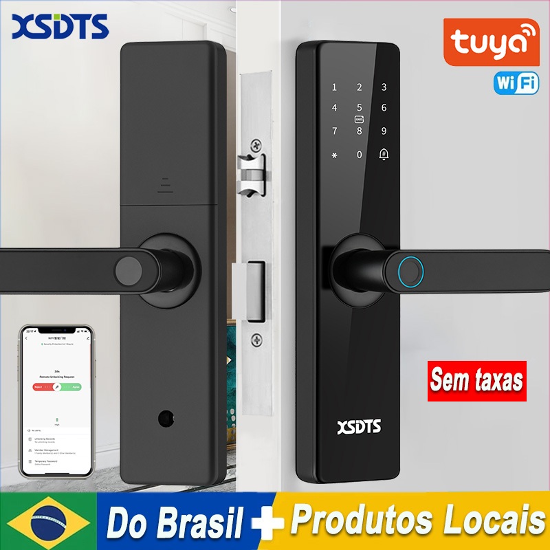 Fechadura De Porta Inteligente Eletrônica Tuya Wifi Com Impressão Digital Biométrica/Cartão/Senha/Desbloqueio De Chave/C
