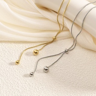 Colar longo de aço inoxidável com bola ajustável brilhante, à prova de suor, à prova d'água, não desbota, nicho simples em Oferta na Shopee