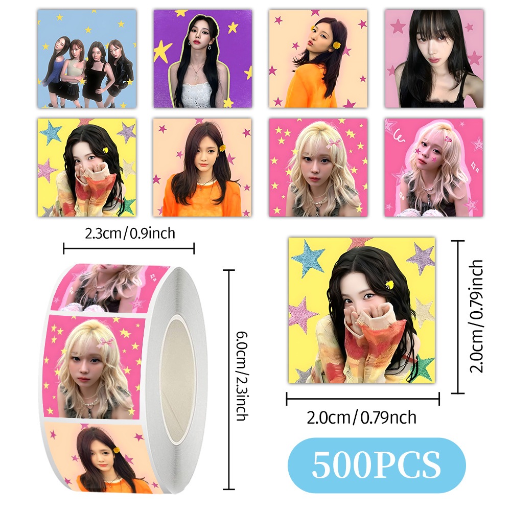 500 Unidades/Rolo KPOP Boy Band Girls Group Adesivos Aespa IVE Dezessete Blackpink De Vedação