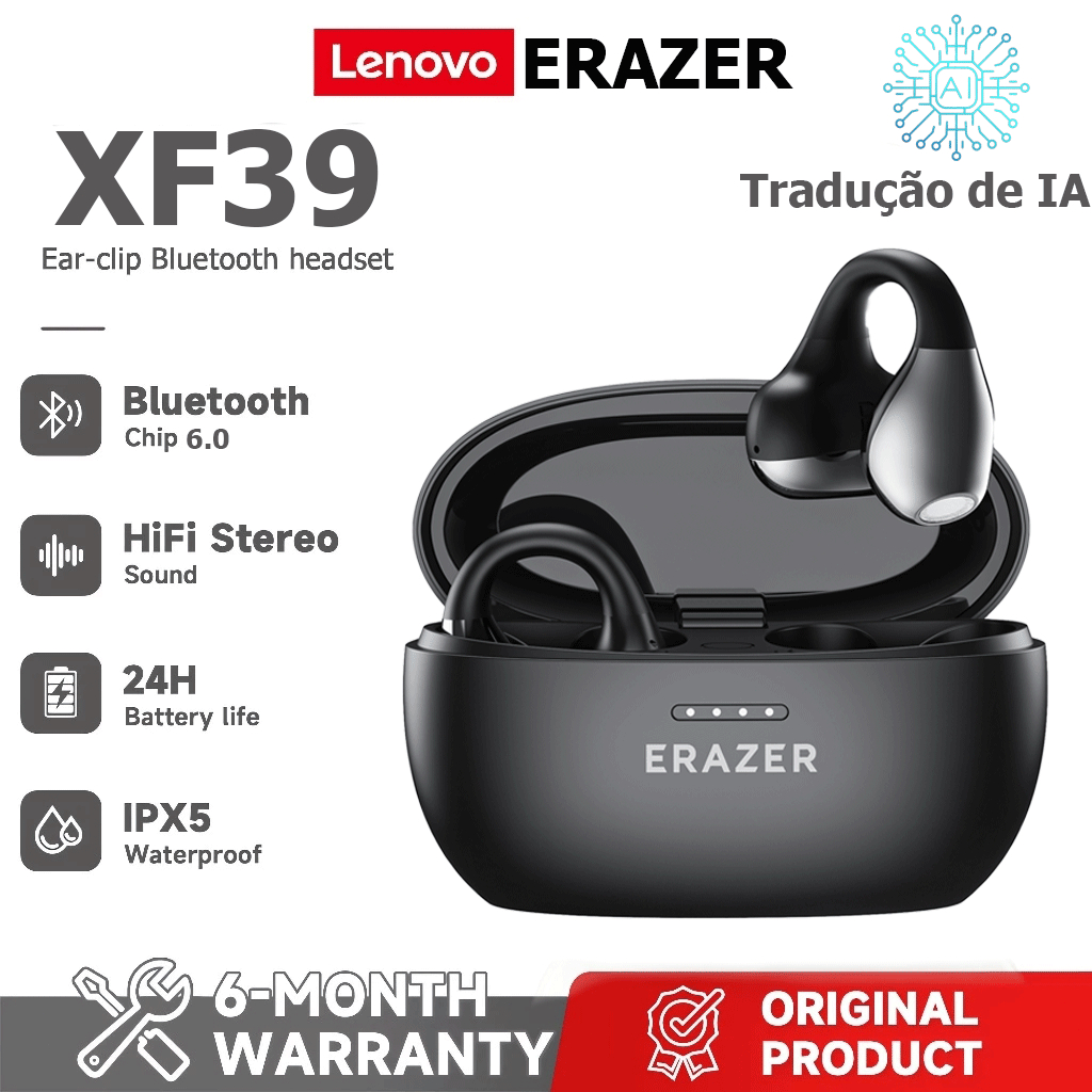 Lenovo ERAZER XF39 AI Tradução em tempo Real Fone de ouvido Bluetooth Bluetooth 6.0 Subwoofer HIFI Qualidade de som IPX5
