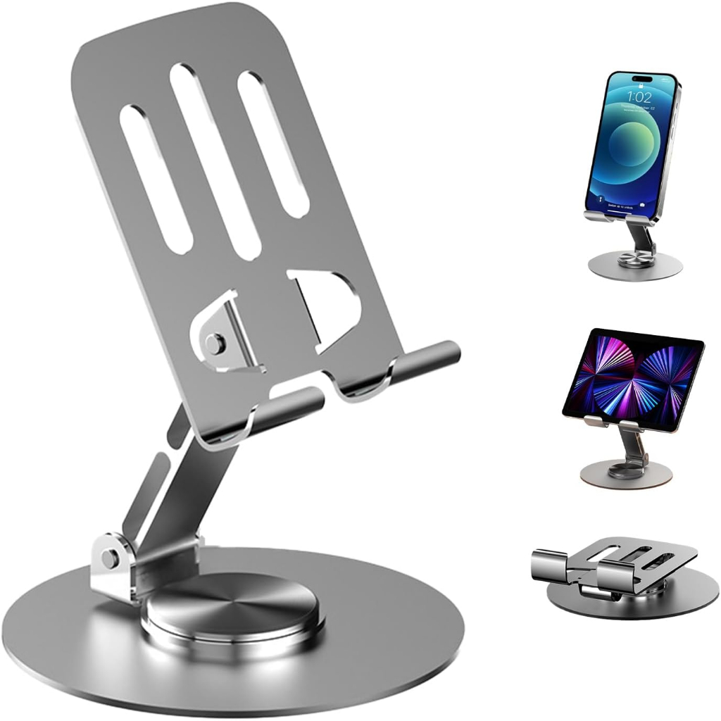 Suporte Giratório 360° p/ Celular e Tablet - Base Ajustável em Alumínio - Mesa ou Escritório em Oferta na Shopee
