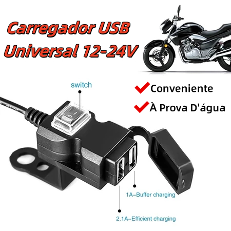Carregador De Guiador De Moto À Prova D'água 12V-24 Fonte De Alimentação USB Dupla Para Telefone Móvel em Oferta na Shopee