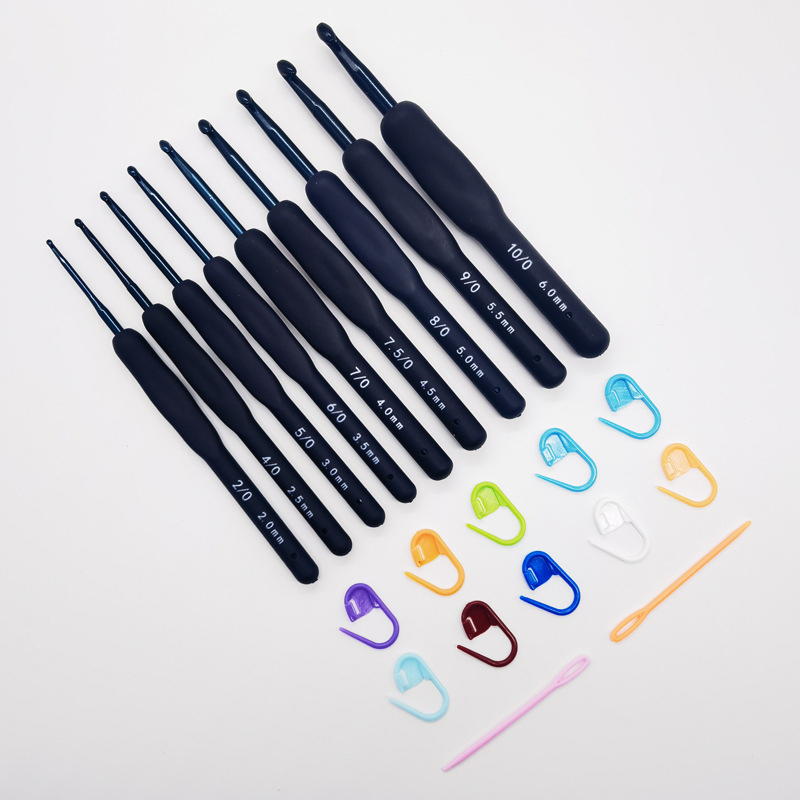 Fato de Crochê de Alumínio com Cabo Macio Azul-Marinho 9 Peças Kit de Ferramentas de Costura de Malha Bricolage em Oferta na Shopee