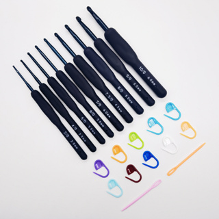 Fato de Crochê de Alumínio com Cabo Macio Azul-Marinho 9 Peças Kit de Ferramentas de Costura de Malha Bricolage em Oferta na Shopee