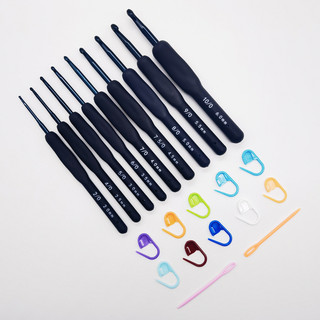 Fato de Crochê de Alumínio com Cabo Macio Azul-Marinho 9 Peças Kit de Ferramentas de Costura de Malha Bricolage