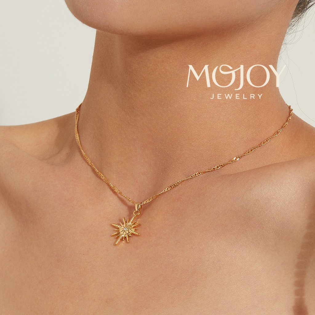 MOJOY Colar De Sol Em Ouro 18K Simples Diamante Estrela Clavícula Corrente Para Mulheres Joias De Férias Presentes