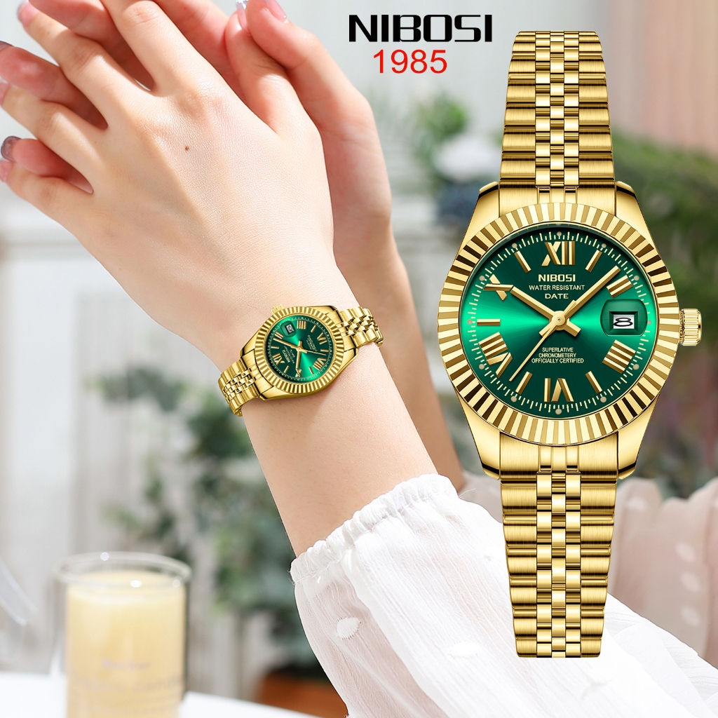 Relógio NIBOSI Para Mulheres À Prova D'água Original Calendário De Quartzo De Aço Inoxidável Marrom Branco De Pulso 2681 em Oferta na Shopee