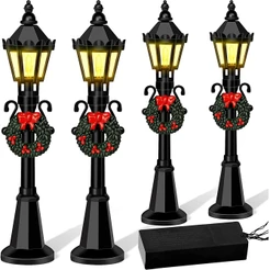 4 Pçs Natal Mini Modelos De Luz Rua Streetlight Miniatura Aldeia Caminho Lanterna Post Para DIY Micro Paisagem Acessório