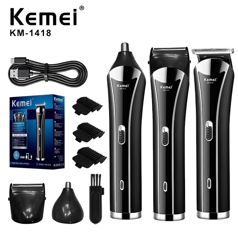 Kemei KM-1418 3 Em 1 Barbeador Elétrico Carregamento USB Aparador De Cabelo Recarregável Nariz Profissional Máquina De B