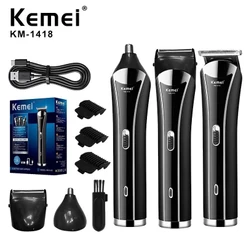 Kemei KM-1418 3 Em 1 Barbeador Elétrico Carregamento USB Aparador De Cabelo Recarregável Nariz Profissional Máquina De B