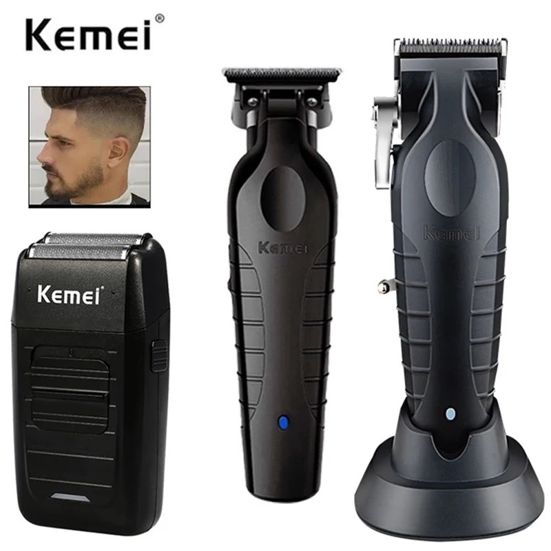 Kemei KM-2296-2299-1102 Kit De Máquina De Cortar Cabelo Barbeiro Masculino Barbeador Elétrico Aparador De Profissional C em Oferta na Shopee