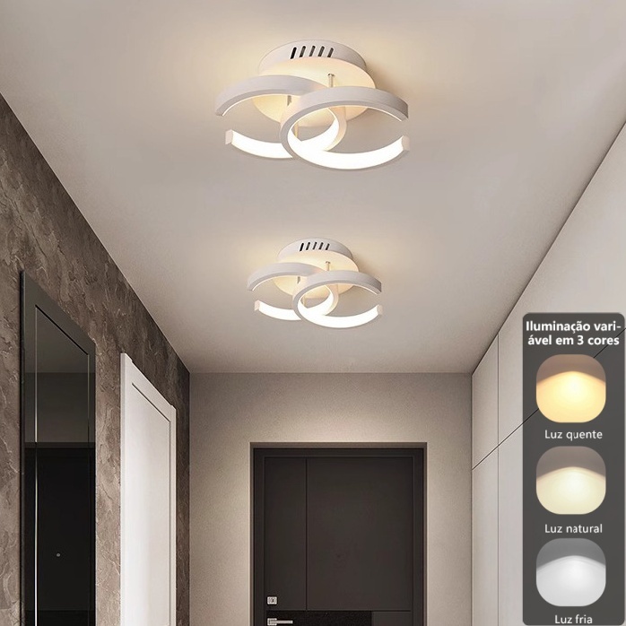 Duplo C - 110/220V Luminária De Teto Plafon Led Moderna Lustre para Corredor Sala Quarto Cozinha (3 Cores Em 1 Luz)