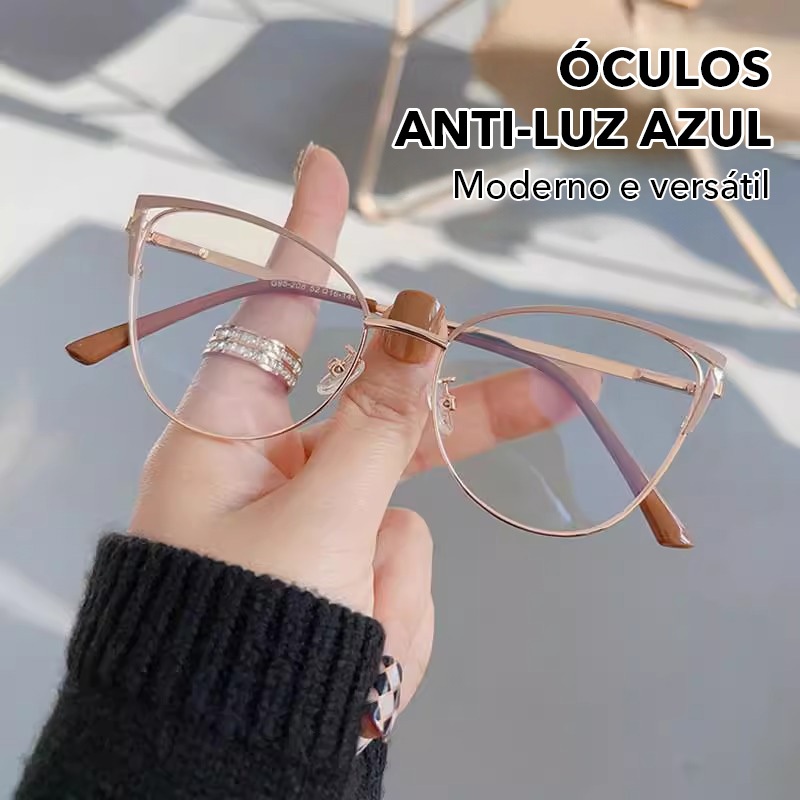 Óculos de metal clássico com proteção contra luz azul para mulheres