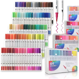 Kit 36/48/60/100 Cores Caneta 2 em 1 Brush Lettering e Ponta Fina Dual Pen Canetinha Colorir Desenho