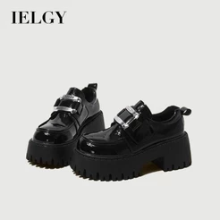 IELGY Sapatos De Couro Estilo Francês Hepburn Femininos Novos Mocassins Plataforma De Salto Alto Mary Jane Com Saias