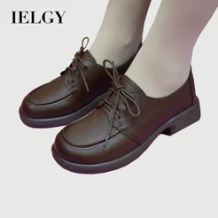 IELGY Sapatos De Couro Pretos Com Cadarço Para Mulheres , Novos Versáteis De Salto Baixo , Macios E Confortáveis , Plano