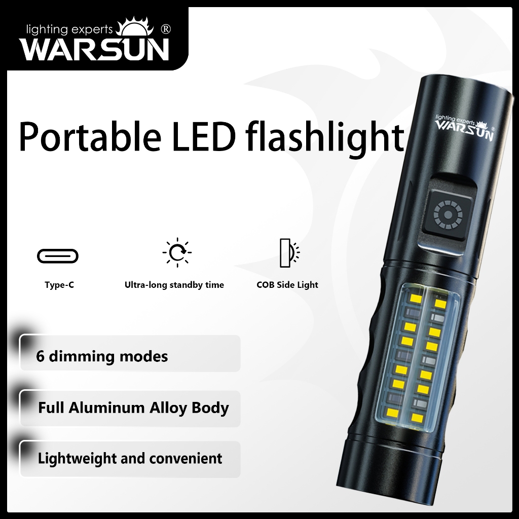WARSUN 605 Mini Lanterna EDC LED Recarregável Ultra Brilhante de Longo Alcance Portátil para Uso Externo