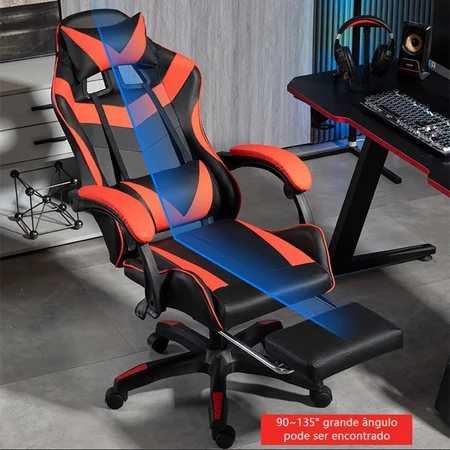 Cadeira Gamer Profissional, Uso Corporativo, Design Ergonômico, Reclinável com Apoio para os Pés e Rodízios