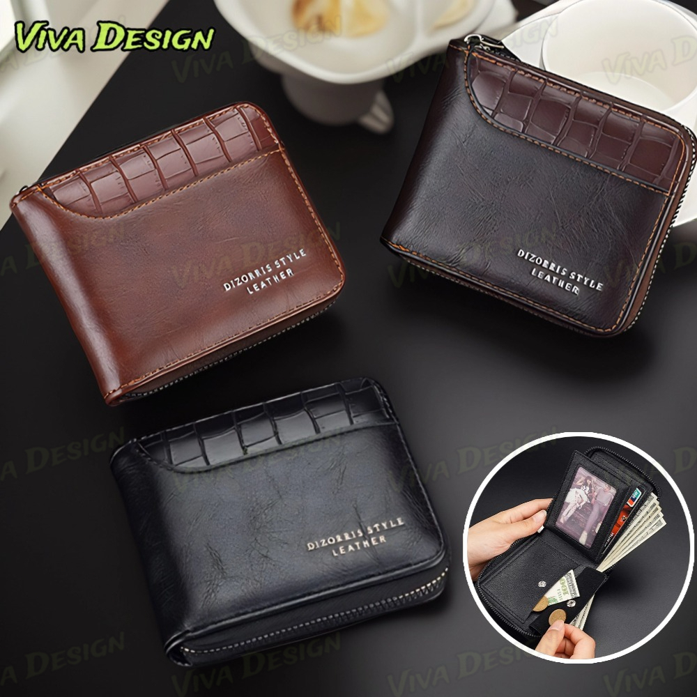 Carteira Curta Masculina Com Padrão De Pedra-Bolso Para Moedas Zíper Vários Cartões E Bordas Costuradas ​